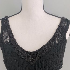 Free People Black Sheer Lace Mini Dress with beaded accented collar size S!